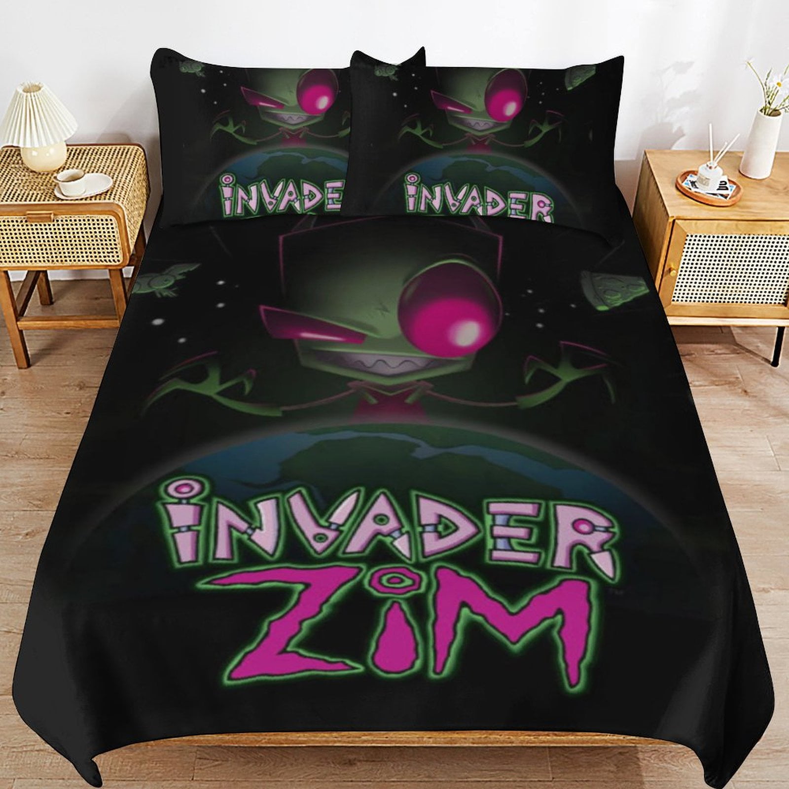 Invader Zim Duvet Cover 3 Piece Bedding Set,Teen Comforter Cover Set Super Soft 3D Duvet Cover