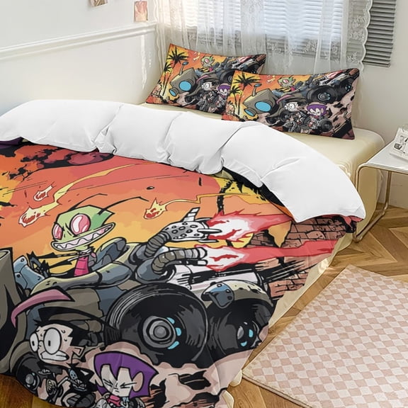 Invader Zim Duvet Cover Set 3-Piece Bedding Set Soft Warm And Comfortable Soft Bed Set with 1 Duvet Cover And 2 Pillowcases for Bedroom All Season