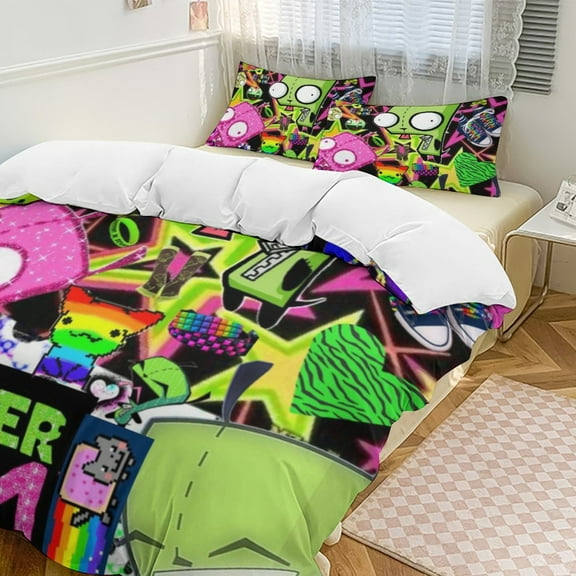 Invader Zim Duvet Cover Set 3-Piece Bedding Set Soft Warm And Comfortable Soft Bed Set with 1 Duvet Cover And 2 Pillowcases for Bedroom All Season