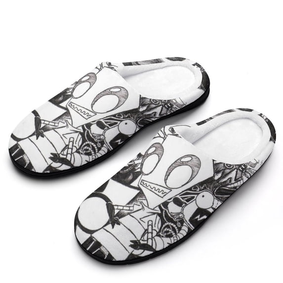 Invader Zim Fuzzy Cotton Slippers For Mens Winter Cotton Lightweight Anti-slip Rubber Sole Slippers House Open Back Slippers Closed Toe Slippers