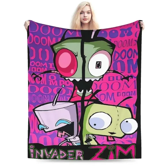 Invader Zim GIR Alien Anime Retro Classic Cotton Graphic Flannel Fleece Throw Blanket - HD Print, Multi-Sizes (30x40in Baby, 50x60in Kid), Cozy Lightweight, All Seasons, Living Room Decor, Fan Gift