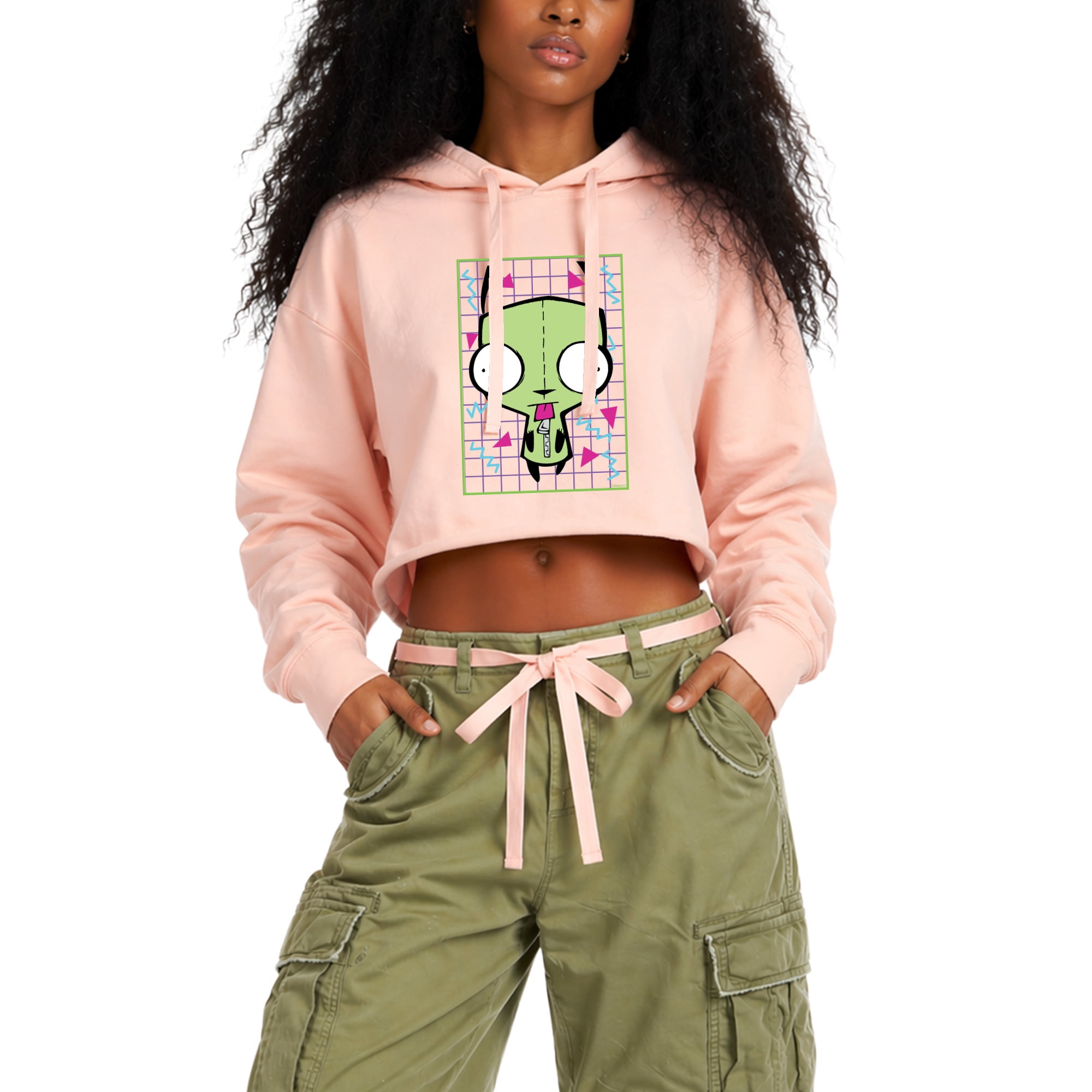 Invader Rim Invader Zim - GIR Retro Grid Women's Cropped Graphic Hoodie - Walmart.com