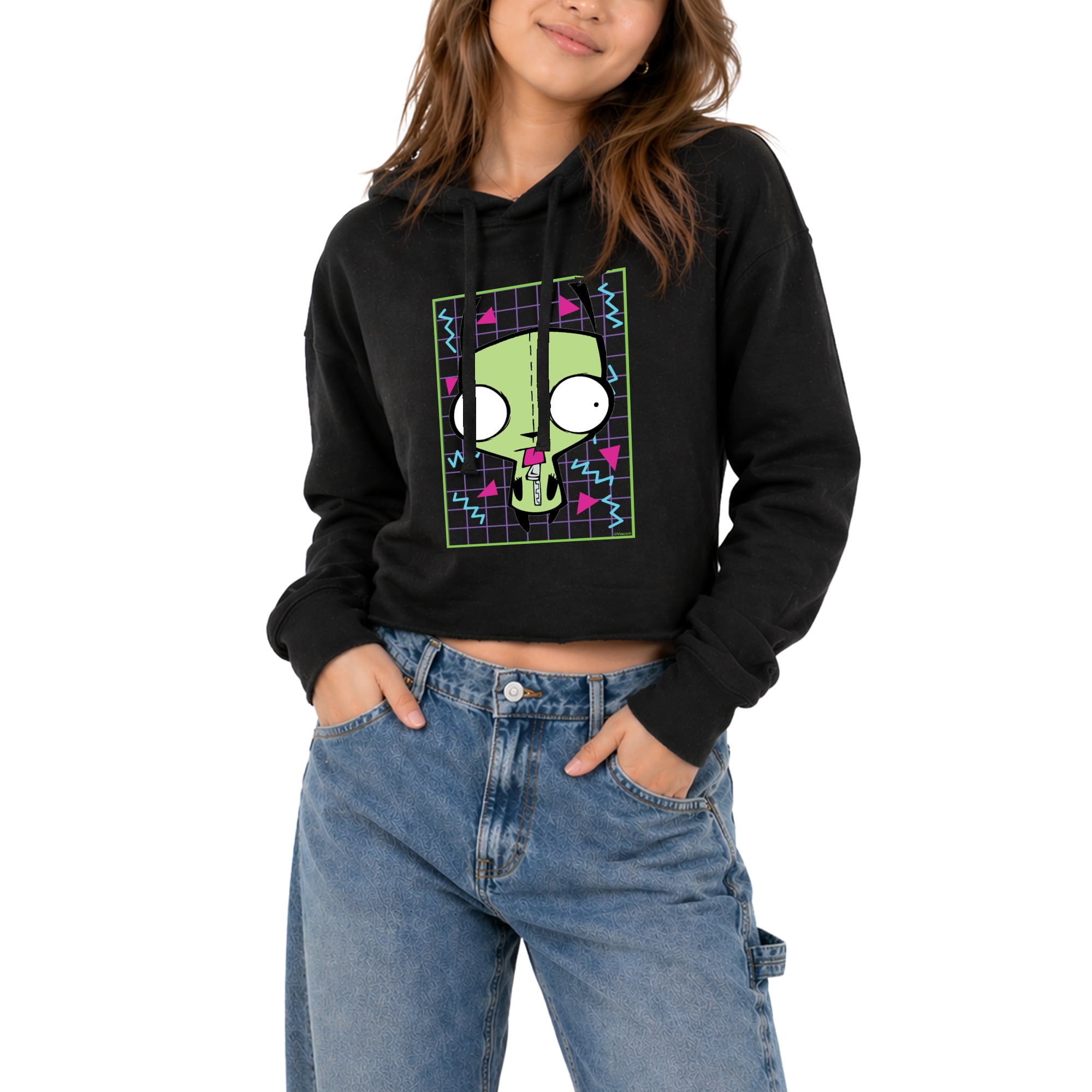 Invader Rim Invader Zim - GIR Retro Grid Women's Cropped Graphic Hoodie - Walmart.com