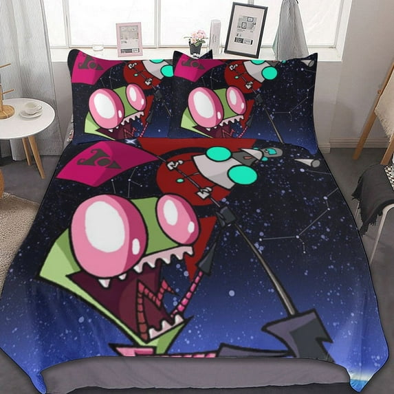 Invader Zim Galaxy 3 Pieces Bedding Sets Comfortable Soft Comforter Sets Decoration Bedroom Gifts With 1 Duvet Cover 2 Pillowcases