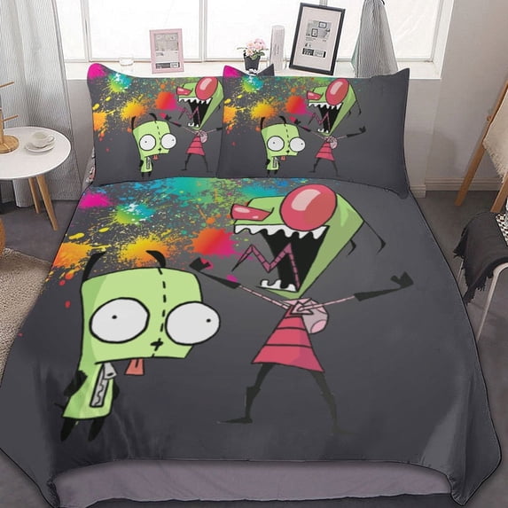Invader Zim Gir 3 Pieces Bedding Sets Comfortable Soft Comforter Sets Decoration Bedroom Gifts With 1 Duvet Cover 2 Pillowcases