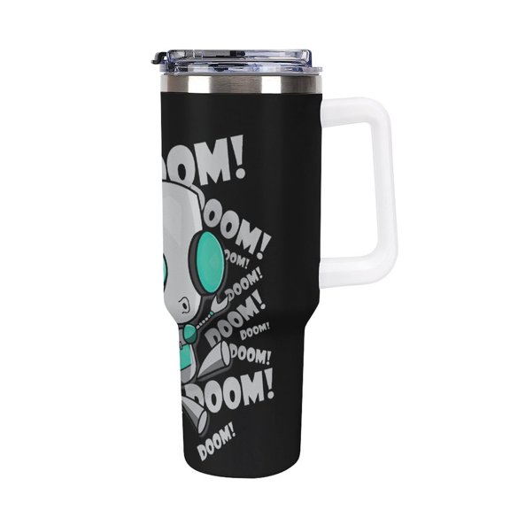 Invader Zim Gir 40oz Large Capacity Car Cup Tumbler with Handle And Straw Lid, Insulated Stainless Steel Double Wall Vacuum Travel Mug, Leak-proof Large Capacity Car Cup,Cupholder Friendly
