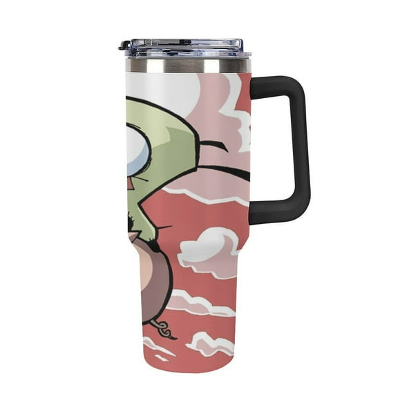 Invader Zim Gir 40oz Large Capacity Car Cup Tumbler with Handle And Straw Lid, Insulated Stainless Steel Double Wall Vacuum Travel Mug, Leak-proof Large Capacity Car Cup,Cupholder Friendly