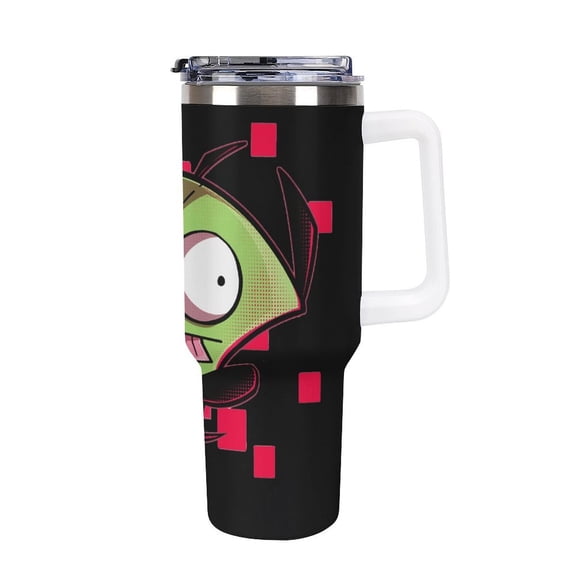 Invader Zim Gir 40oz Large Capacity Car Cup Tumbler with Handle And Straw Lid, Insulated Stainless Steel Double Wall Vacuum Travel Mug, Leak-proof Large Capacity Car Cup,Cupholder Friendly