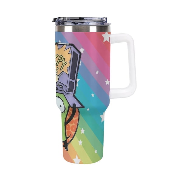 Invader Zim Gir 40oz Large Capacity Car Cup Tumbler with Handle And Straw Lid, Insulated Stainless Steel Double Wall Vacuum Travel Mug, Leak-proof Large Capacity Car Cup,Cupholder Friendly