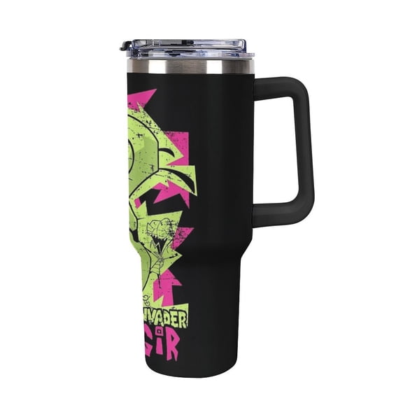 Invader Zim Gir 40oz Large Capacity Car Cup Tumbler with Handle And Straw Lid, Insulated Stainless Steel Double Wall Vacuum Travel Mug, Leak-proof Large Capacity Car Cup,Cupholder Friendly