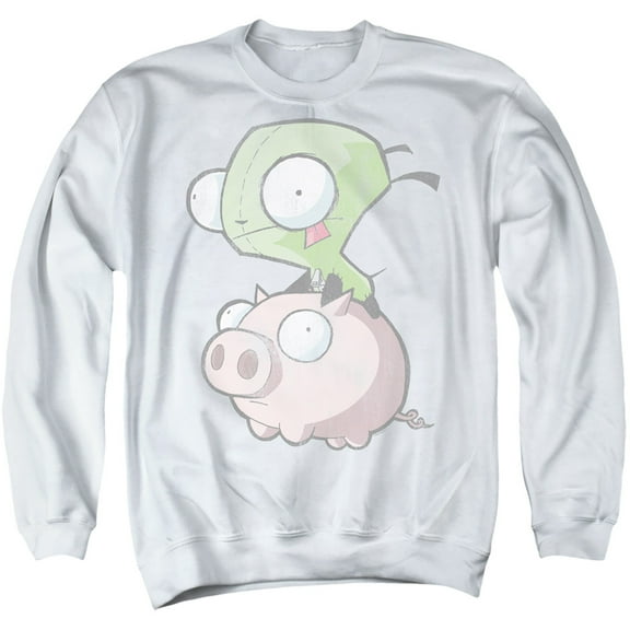 Invader Zim Gir And Pig Unisex Adult Crewneck Sweatshirt (Small) White