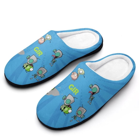 Invader Zim Gir Fuzzy Cotton Slippers For Mens Winter Cotton Lightweight Anti-slip Rubber Sole Slippers House Open Back Slippers Closed Toe Slippers
