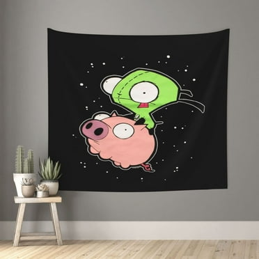Invader Zim Gir Wall Tapestry Anime Poster For Bedroom Aesthetics Funny Room Decor Flag Wall Hanging For Teen Girls Men Dorm Living Room 29x37in