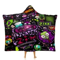 Invader Zim Hooded Blanket Poncho, Wearable Hooded Blanket Cozy Soft Warm Plush Fleece Blanket for Women Men Teen 40"x50"
