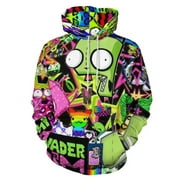 KNAKHOF Invader Zim Hoodie 3D Print Pullover Hooded Long Sleeve Sweatshirts Tops Blouse with Pocket for Mens Womens