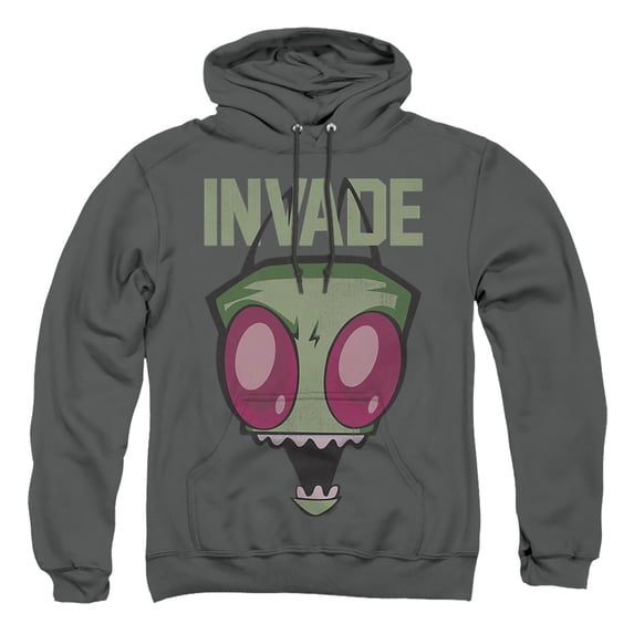 Invader Zim Invade Unisex Adult Pull-Over Hoodie (Small) Charcoal