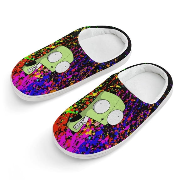Invader Zim Kid's Cotton Slippers Winter Warm Soft Plush Slippers with Rubber Sole Non-Slip Indoor Outdoor Slip on Shoes Fluffy House Slippers For Boys Girls Teen