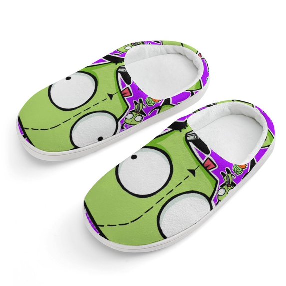 Invader Zim Kid's Cotton Slippers Winter Warm Soft Plush Slippers with Rubber Sole Non-Slip Indoor Outdoor Slip on Shoes Fluffy House Slippers For Boys Girls Teen