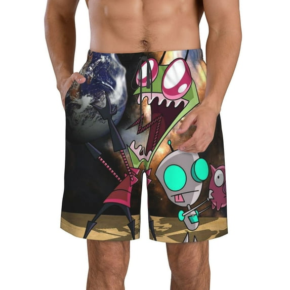 Invader Zim Men's Beach Shorts Swim Trunks Casual Quick Dry Board Shorts Swimwear with Mesh Lined and Pockets
