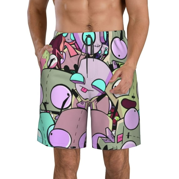 Invader Zim Men's Beach Shorts Swim Trunks Casual Quick Dry Board Shorts Swimwear with Mesh Lined and Pockets