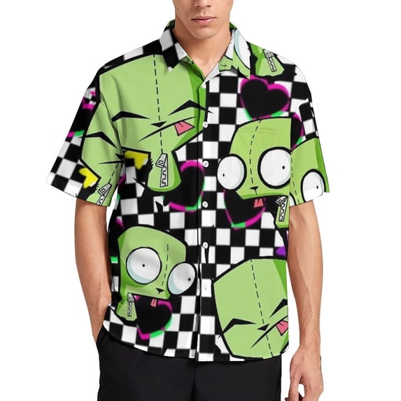 Invader Zim Men's Hawaiian Shirts Short Sleeve Button Down Casual Shirts Summer Tropical Aloha Beach Shirts