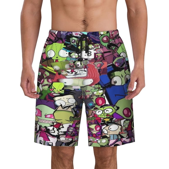 Invader Zim Men's Swim Trunks Quick Dry Board Shorts Bathing Suit Swimsuits Beach Shorts with Mesh Lining