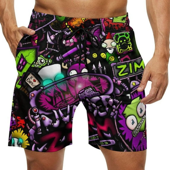Invader Zim Mens Board Shorts Quick Dry Swim Trunk Lightweight Soft Swimsuit Bathing Suit for Boys 3XL