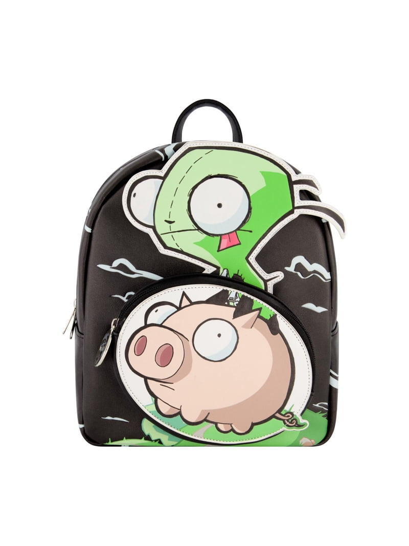 invader zim gir mini backpack Loungefly Glow Features Polyurethane Sturdy top handle Adjustable shoulder straps Glow in the dark Gir and pig move side to side Applique Loungefly Mini Backpacks tagged