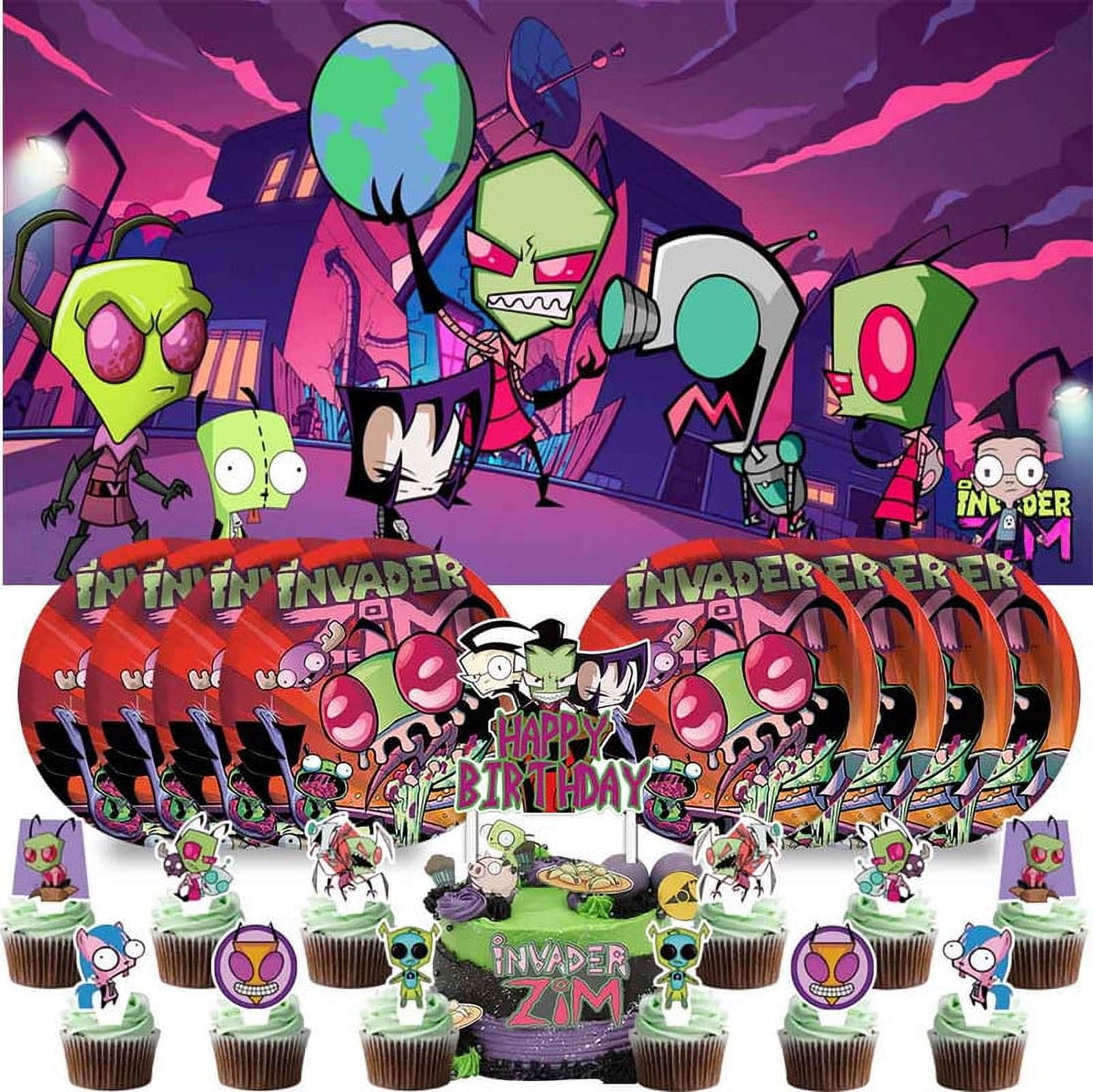 Invader Zim Party Supplies Birthday Decorations Plates Kids Cake Toppers Set Decor