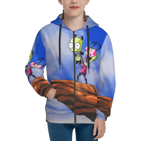 Invader Zim Teens Boys Girls Zip Up Hoodies 3d Print Long Sleeve Hooded Sweatshirt Jacket With Pocket Medium