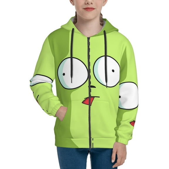 Invader Zim Teens Boys Girls Zip Up Hoodies 3d Print Long Sleeve Hooded Sweatshirt Jacket With Pocket Small