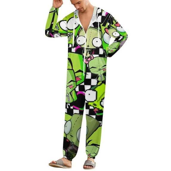 Invader Zim Unisex Onesie Pajamas Zipper Jumpsuit Hooded One Piece Sleepwear for Family Mens Womens