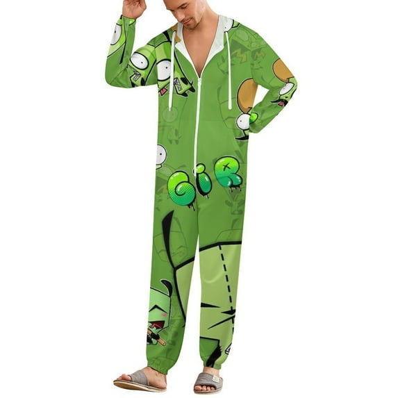 Invader Zim Unisex Onesie Pajamas Zipper Jumpsuit Hooded One Piece Sleepwear for Family Mens Womens