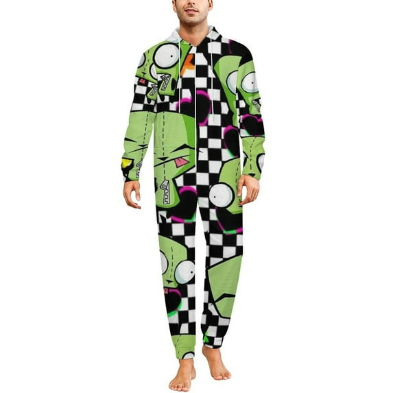 Invader Zim Unisex Onesie Pajamas Zipper Jumpsuit Hooded One Piece Sleepwear for Family Mens Womens