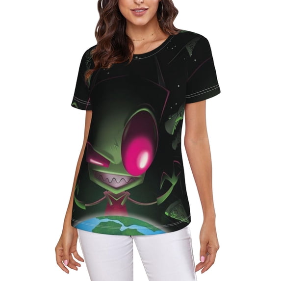 Invader Zim Women's T Shirts Round Neck Short-Sleeve Soft T-Shirt Summer Casual Tee Tops 3D Printing Tee Shirt