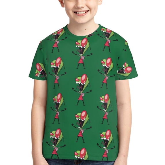 Invader Zim Youth T-Shirt Crewneck Short Sleeve Double-Sided Print Soft Tee Shirts Top For Boys Girls Kid Teen Medium