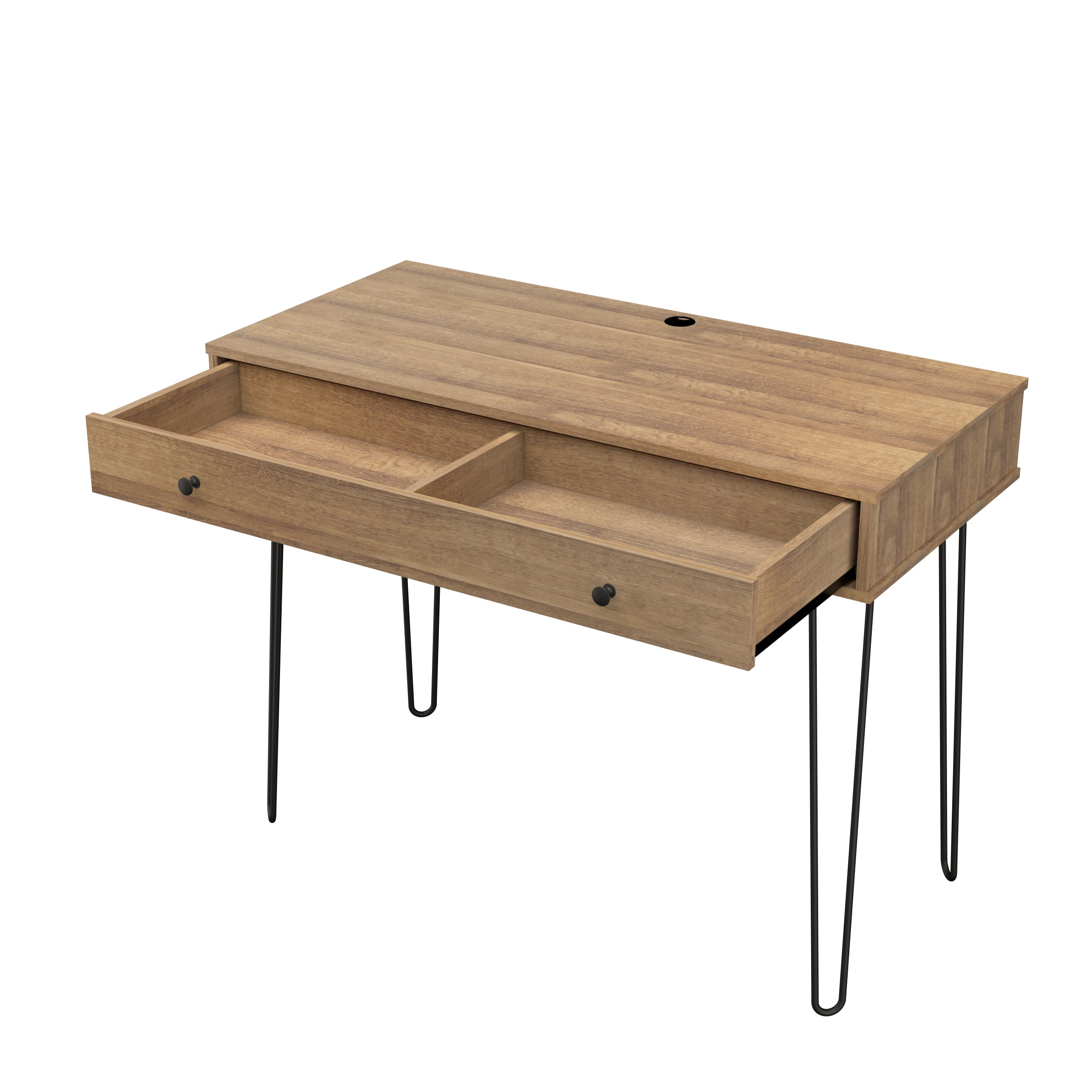 Inval 1 Drawer Computer Desk with Hairpin Legs in Brown Amaretto