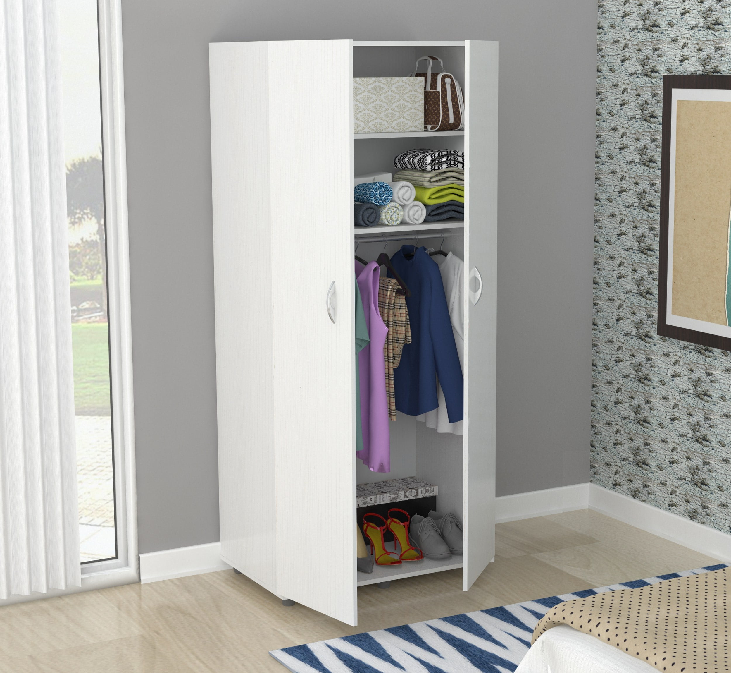 Inval 2Door Wardrobe Armoire with 2 Shelves, LaricinaWhite Finish