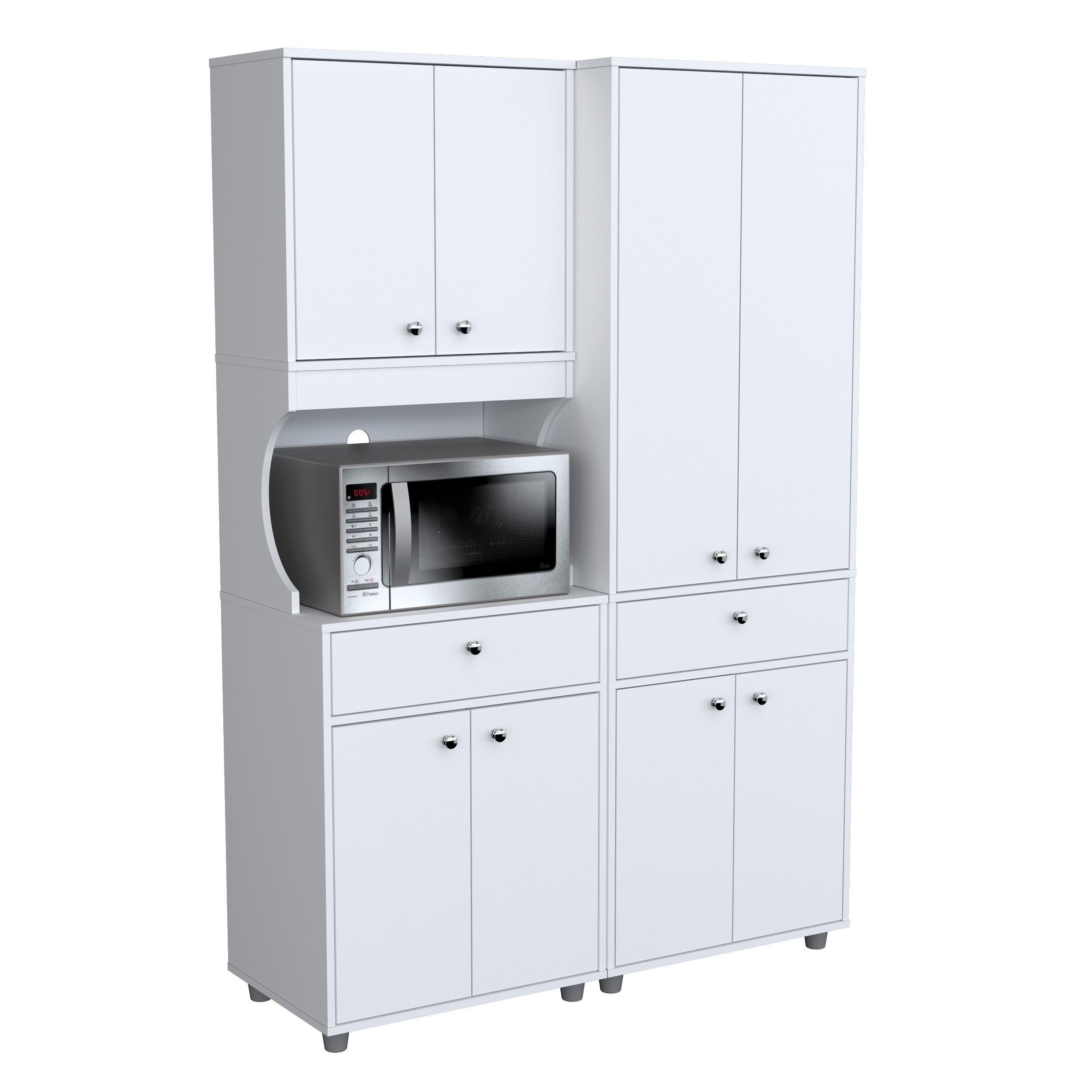 White Melamine 2-Piece Kitchen Microwave Cabinet Set
