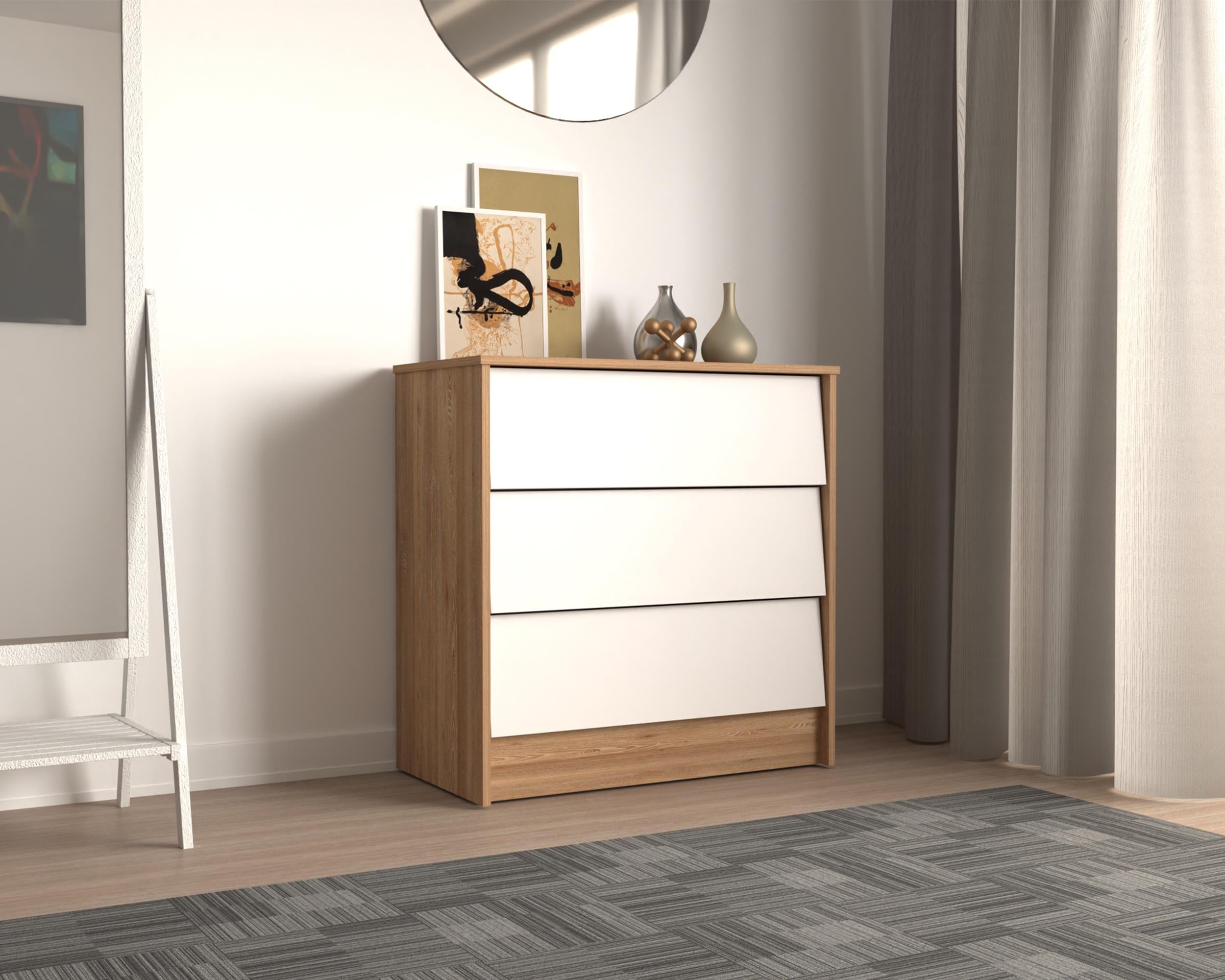 Amaretto Oak and White 3-Drawer Horizontal Dresser