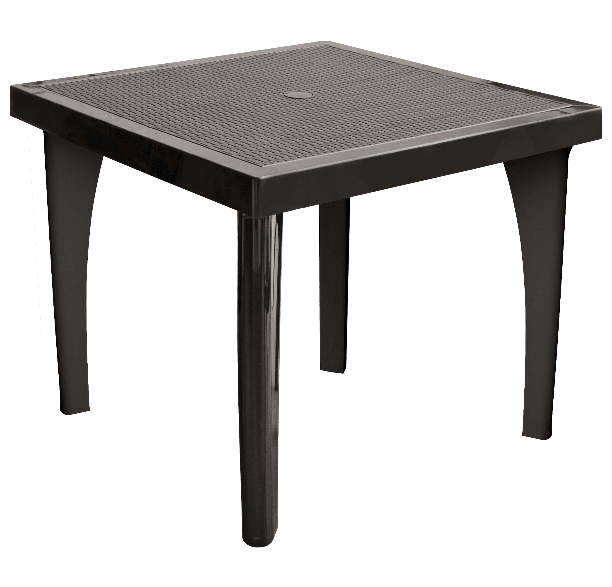Espresso Resin Square Outdoor Dining Table with Rattan Trim