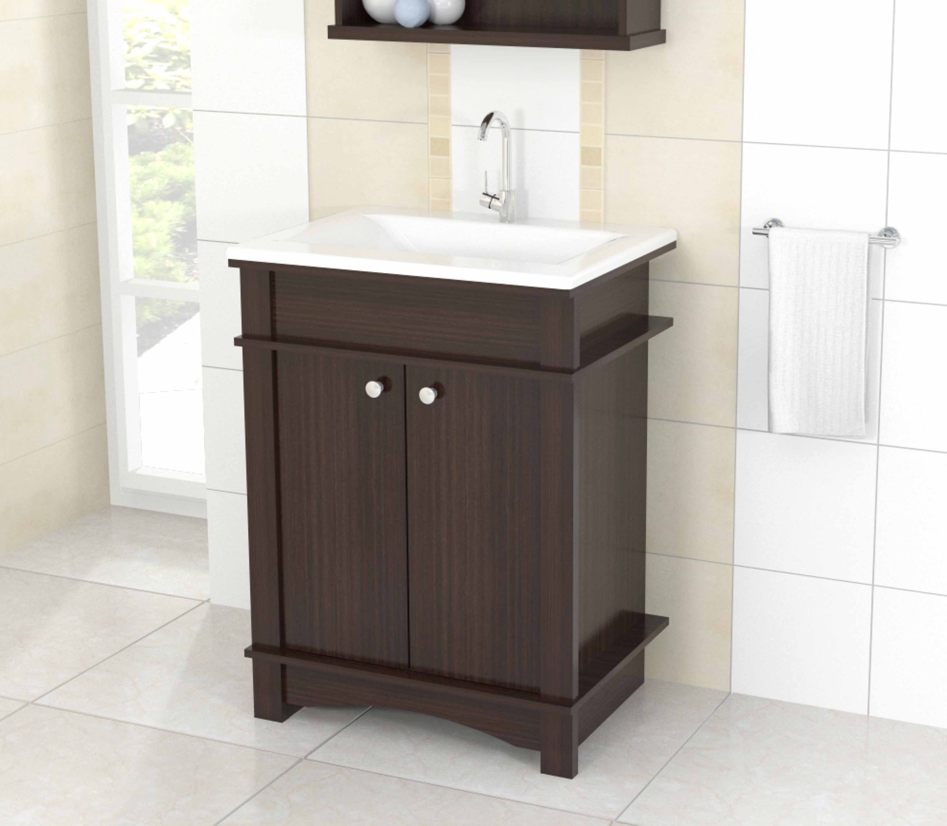 Inval 36 in. Laminate Bathroom Vanity and Sink with Open Storage