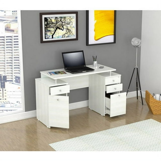 Inval 4-Drawer Computer Desk with Cabinet, Washed Oak - Walmart.com