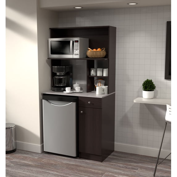 Inval Ambrossia Kitchen Breakroom Microwave Cabinet (36" x 70" x 20"), Espresso/Stone