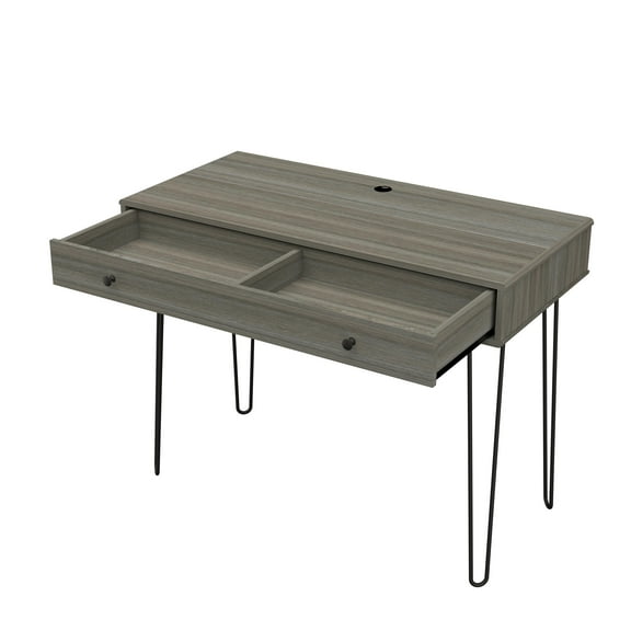 Inval America 1 Drawer Computer Desk with Hairpin Legs in Gray Smoke Oak