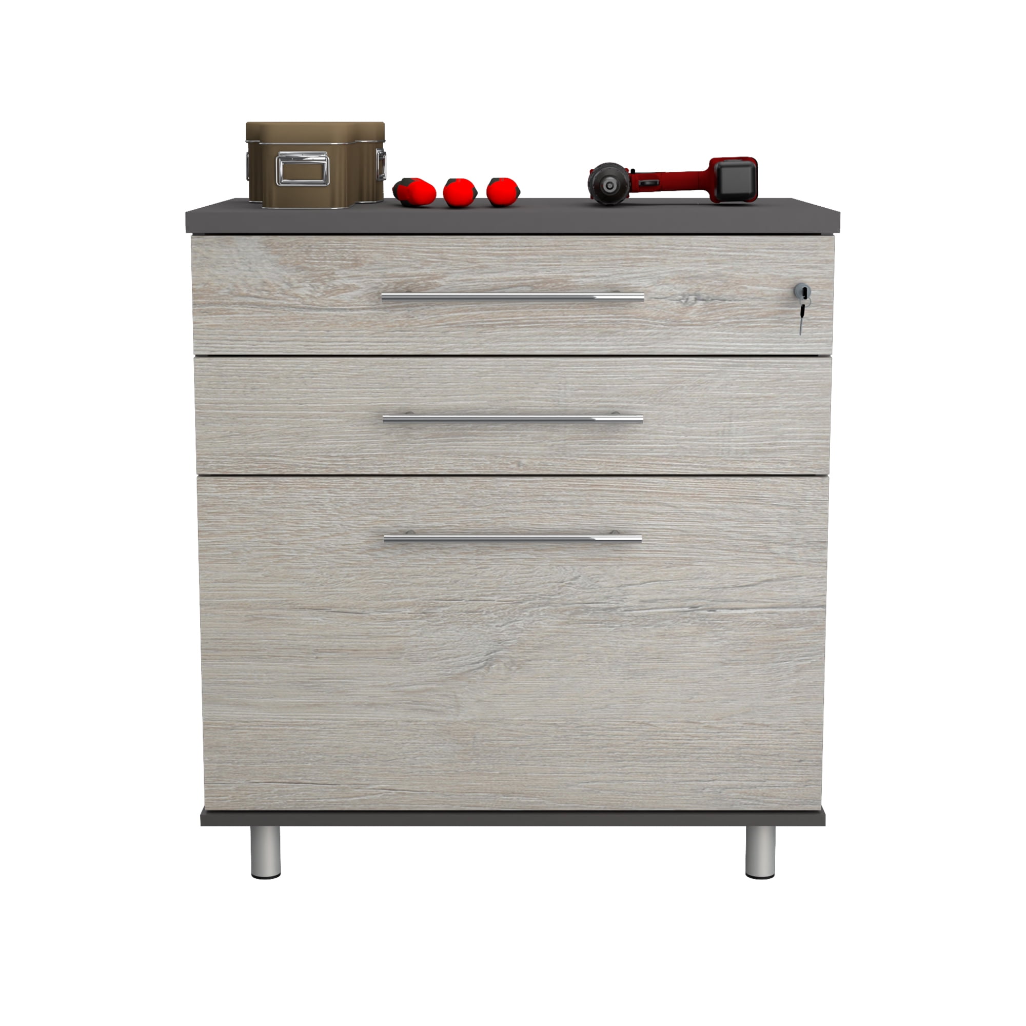 Inval Kratos Locking Laminate 3-Drawer Garage Cabinet, Chantilly & Dark Gray