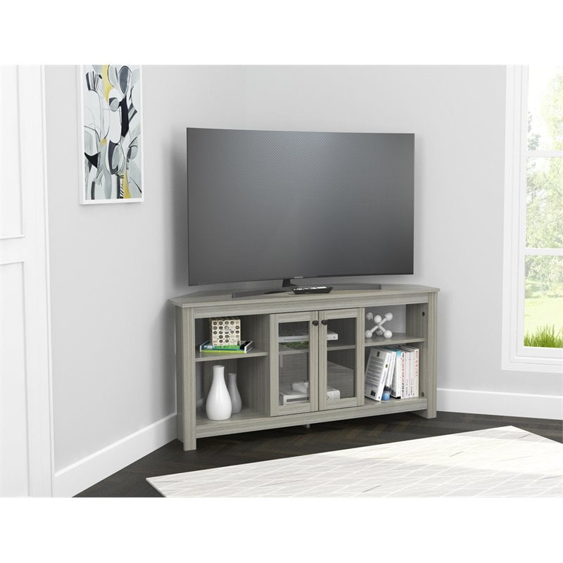 Inval Corner Laminate 60” TV Stand with Glass Doors, Gray