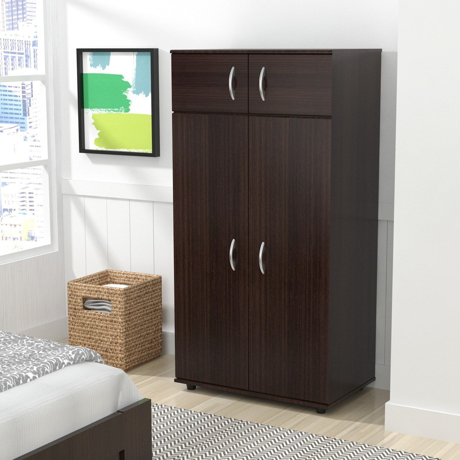Inval Four Door Wardrobe/Armoire, Espresso Wengue Finish
