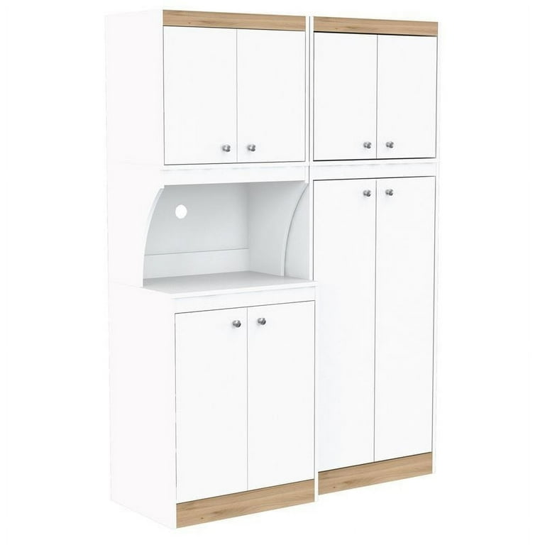Inval Galley Laminate Kitchen Microwave Storage Cabinet, White and Oak Inval Galley Laminate Kitchen Microwave Storage Cabinet, White and Oak