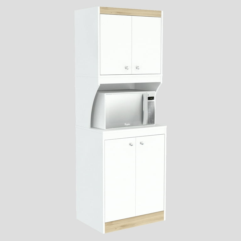 Inval Galley Laminate Kitchen Microwave Storage Cabinet, White and Oak Inval Galley Laminate Kitchen Microwave Storage Cabinet, White and Oak